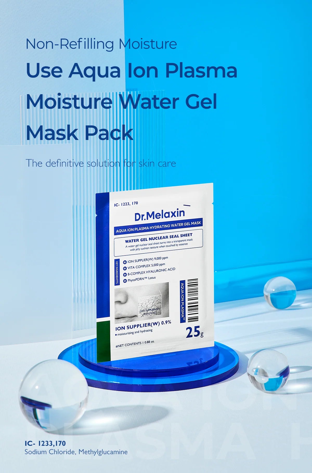 DR. MELAXIN Aqua Ion Plasma Hydrating Water Gel Face Mask, PACK of 1 or 5, Korean Beauty
