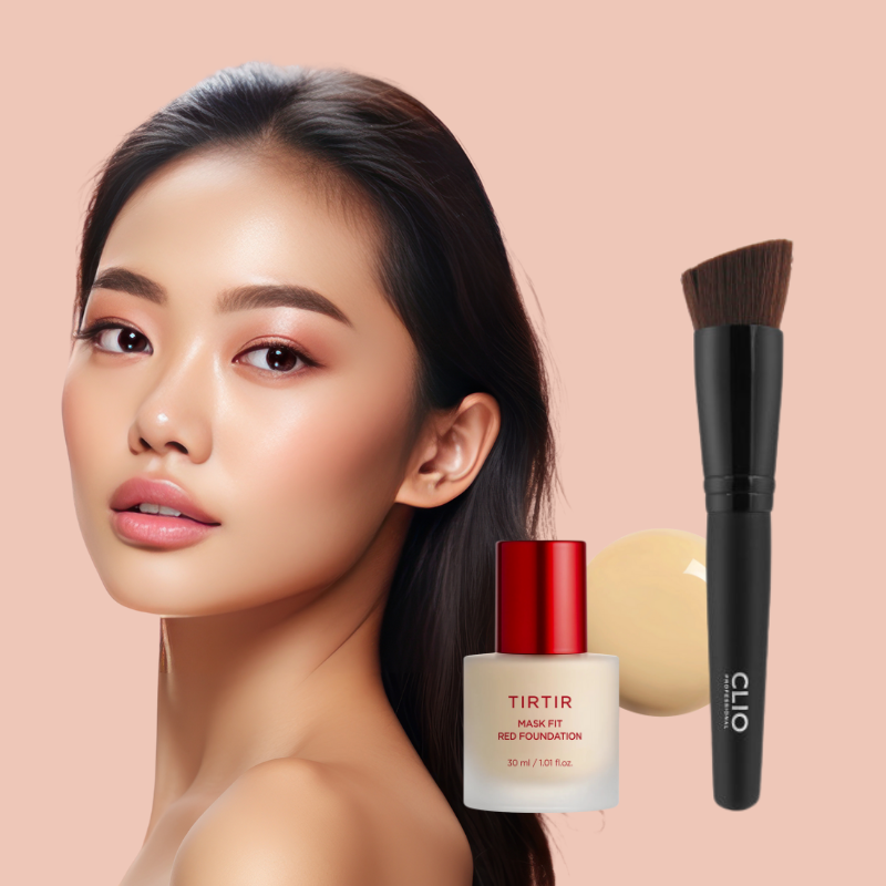 **Mask Marie Exclusive** TIRTIR Mask Fit Red Foundation & CLIO Foundation Brush Set, Korean Beauty