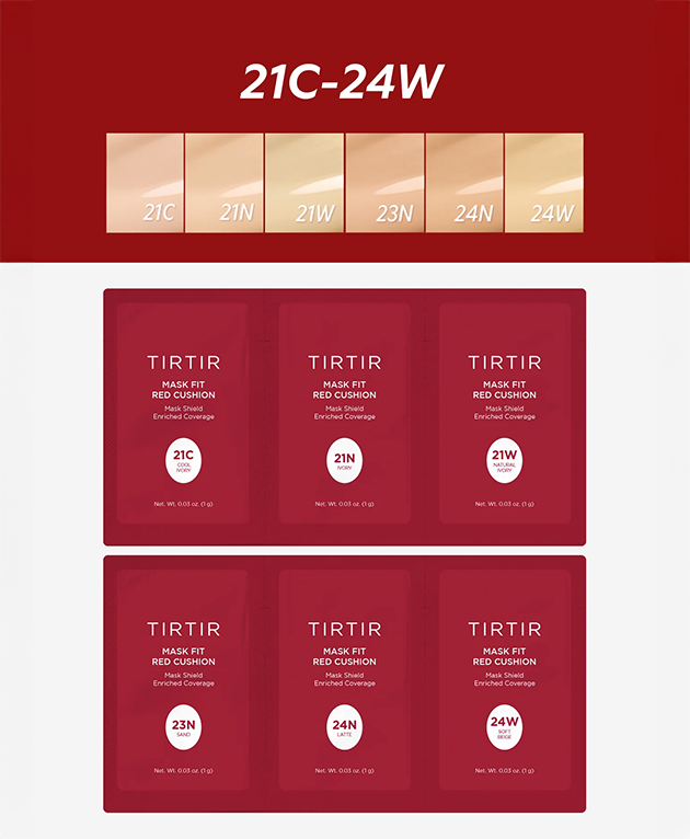 TIRTIR Mask Fit Red Cushion 6 Shade Trial Kits, Korean Beauty