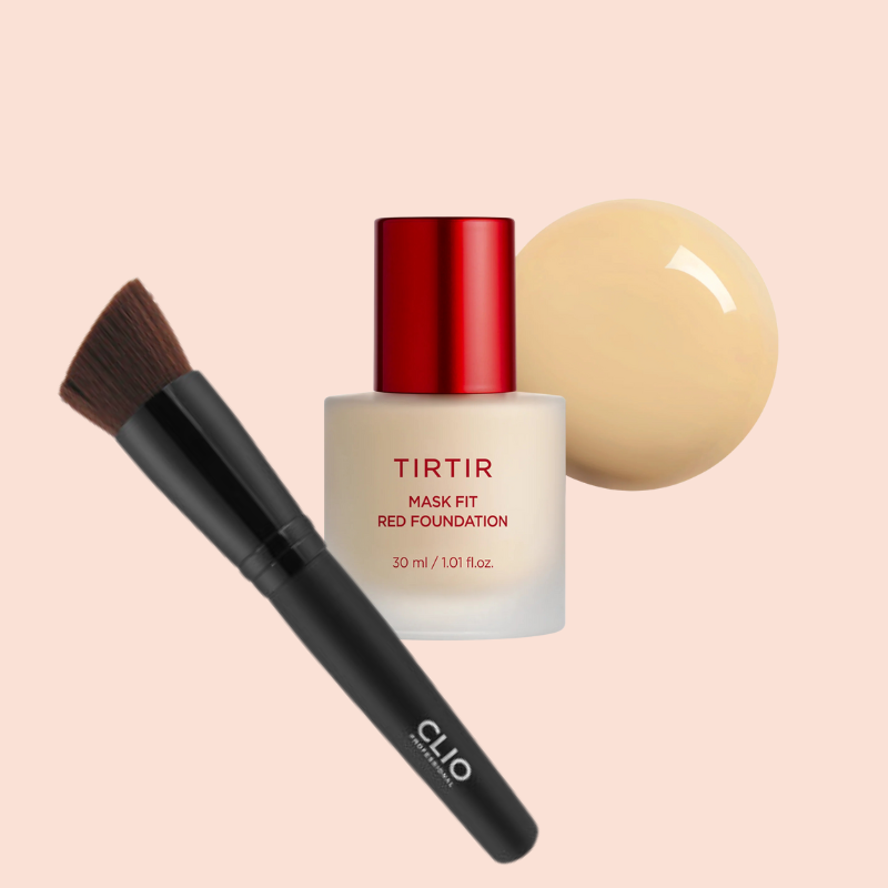 **Mask Marie Exclusive** TIRTIR Mask Fit Red Foundation & CLIO Foundation Brush Set, Korean Beauty
