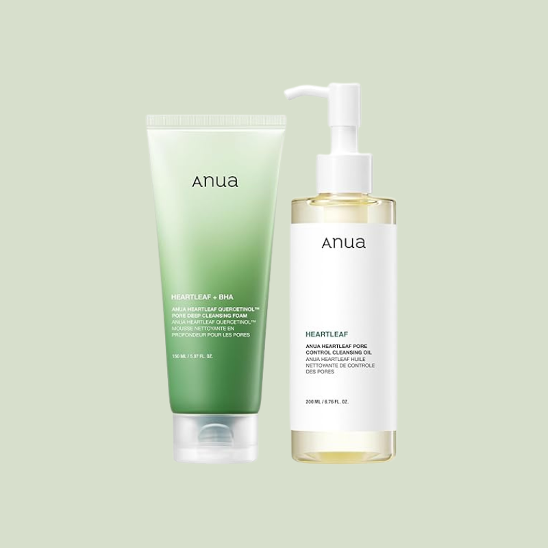 ANUA Double Cleansing Set: Heartleaf Pore Control Cleansing Oil (200ml) & Heartleaf Quercetinol Pore Deep Cleansing Foam (150ml), Korean Beauty