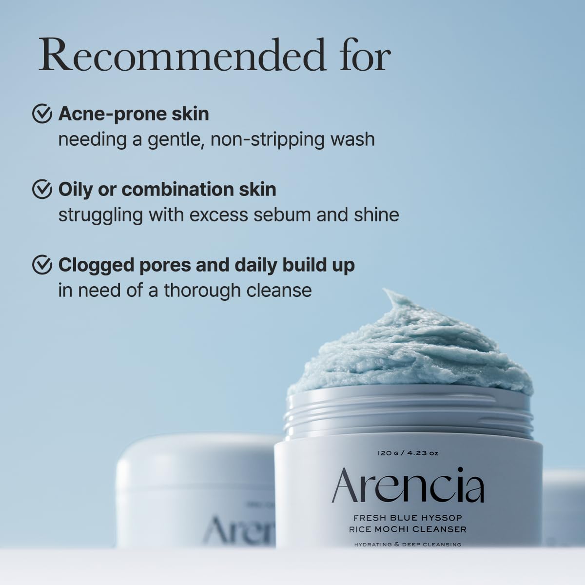 ARENCIA Blue Hyssop Rice Mochi Cleanser, 120g, Korean Beauty