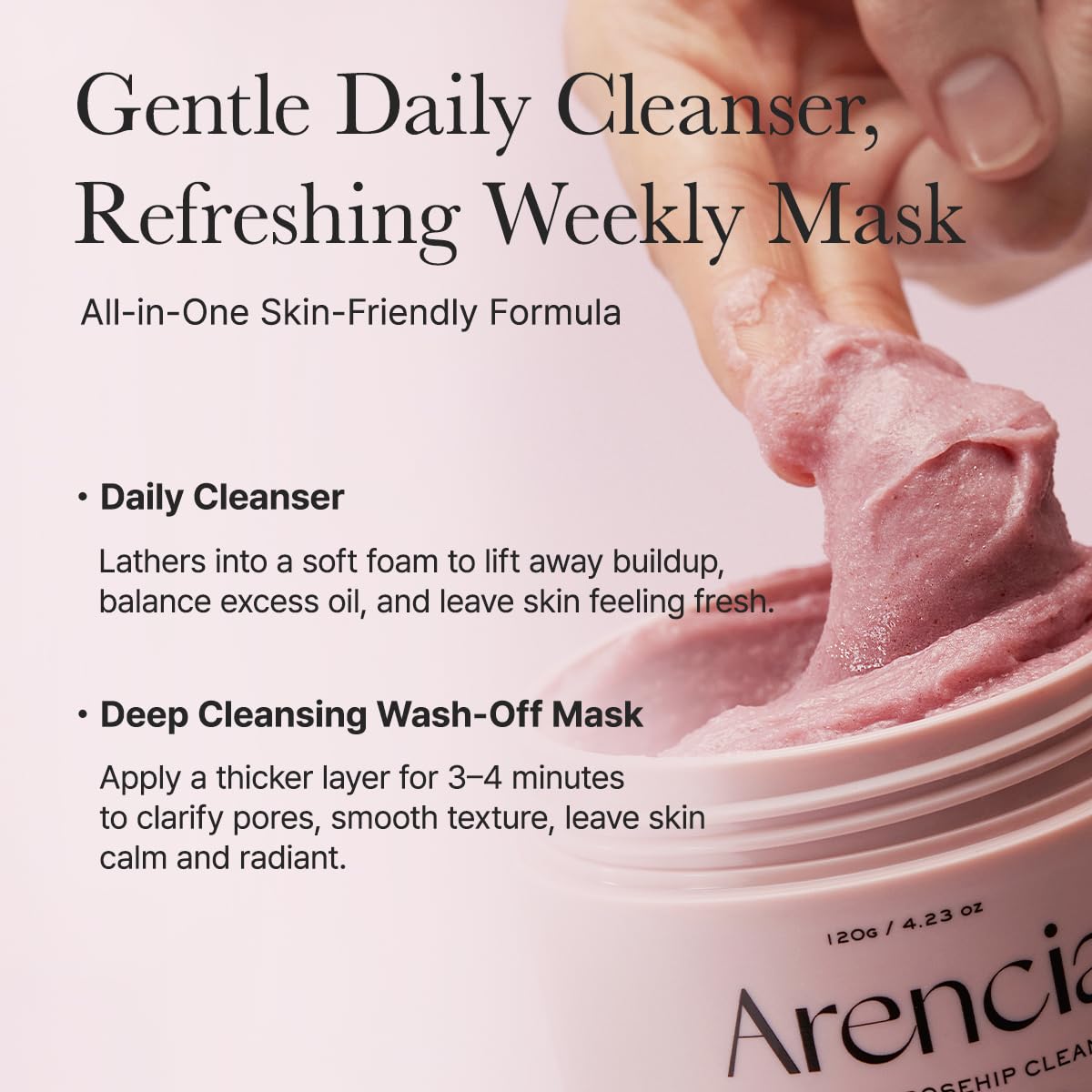 ARENCIA Rosehip Rice Mochi Cleanser, 120g, Korean Beauty