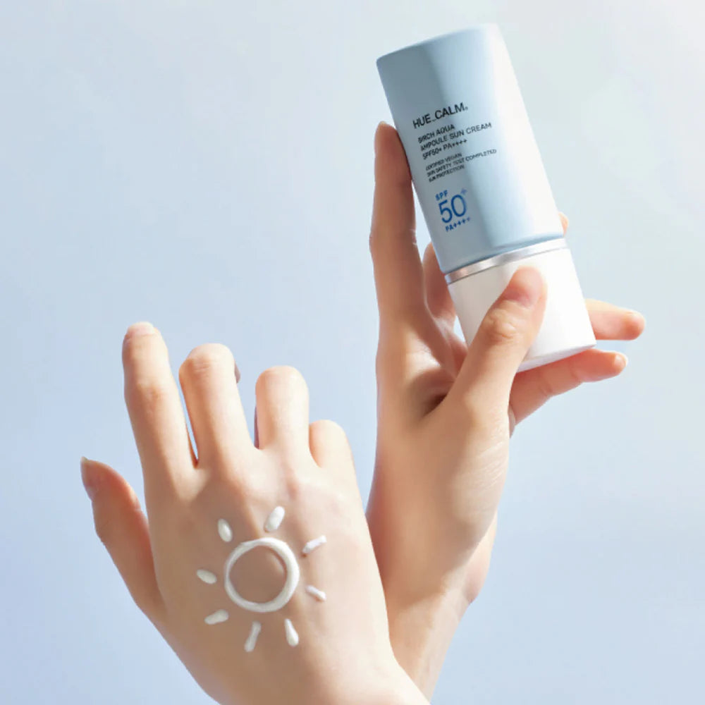 HUE CALM Birch Aqua Ampoule Sun Cream, SPF 50 PA++++, 60ml, Korean Beauty