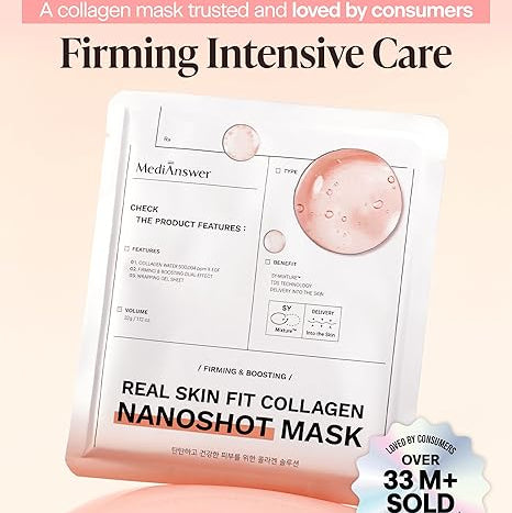 MEDIANSWER Real Skin Fit Collagen Nano Shot Mask, Pack of 5, Korean Beauty