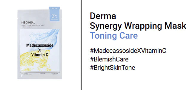 MEDIHEAL Derma Synergy Wrapping Mask, Madecassoside x Vitamin C (Toning Care), PACK of 1 or 10, Korean Beauty
