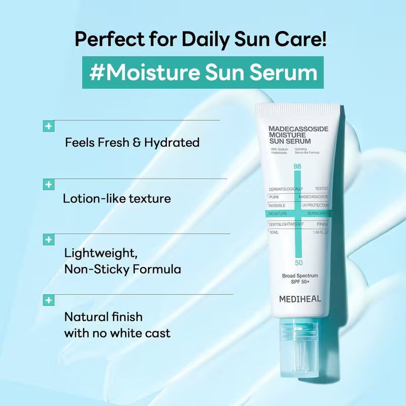 MEDIHEAL Madecassoside Moisture Sun Serum SPF 50+, Korean Beauty