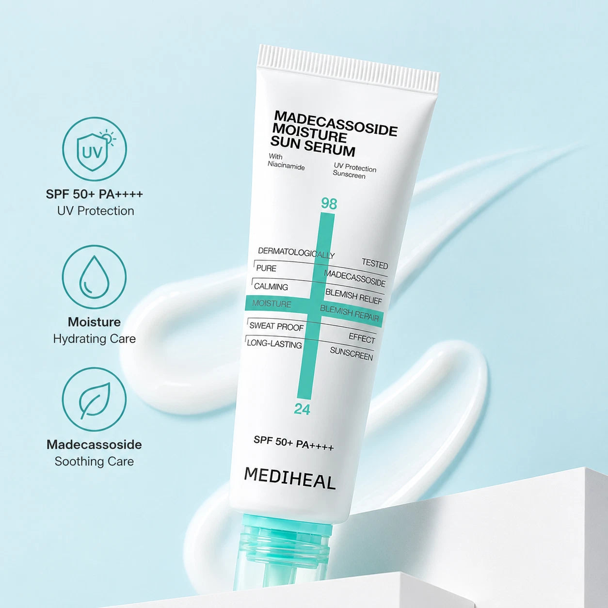MEDIHEAL Madecassoside Moisture Sun Serum SPF 50+, Korean Beauty