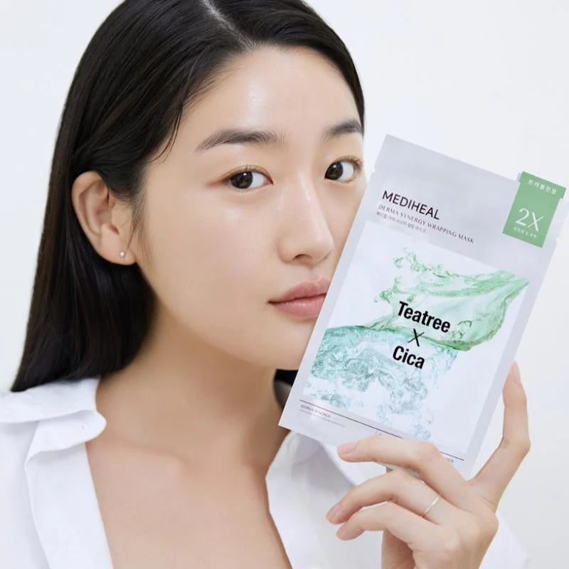 MEDIHEAL Derma Synergy Wrapping Mask, Teatree x Cica (Calming Care), PACK of 1 or 10, Korean Beauty