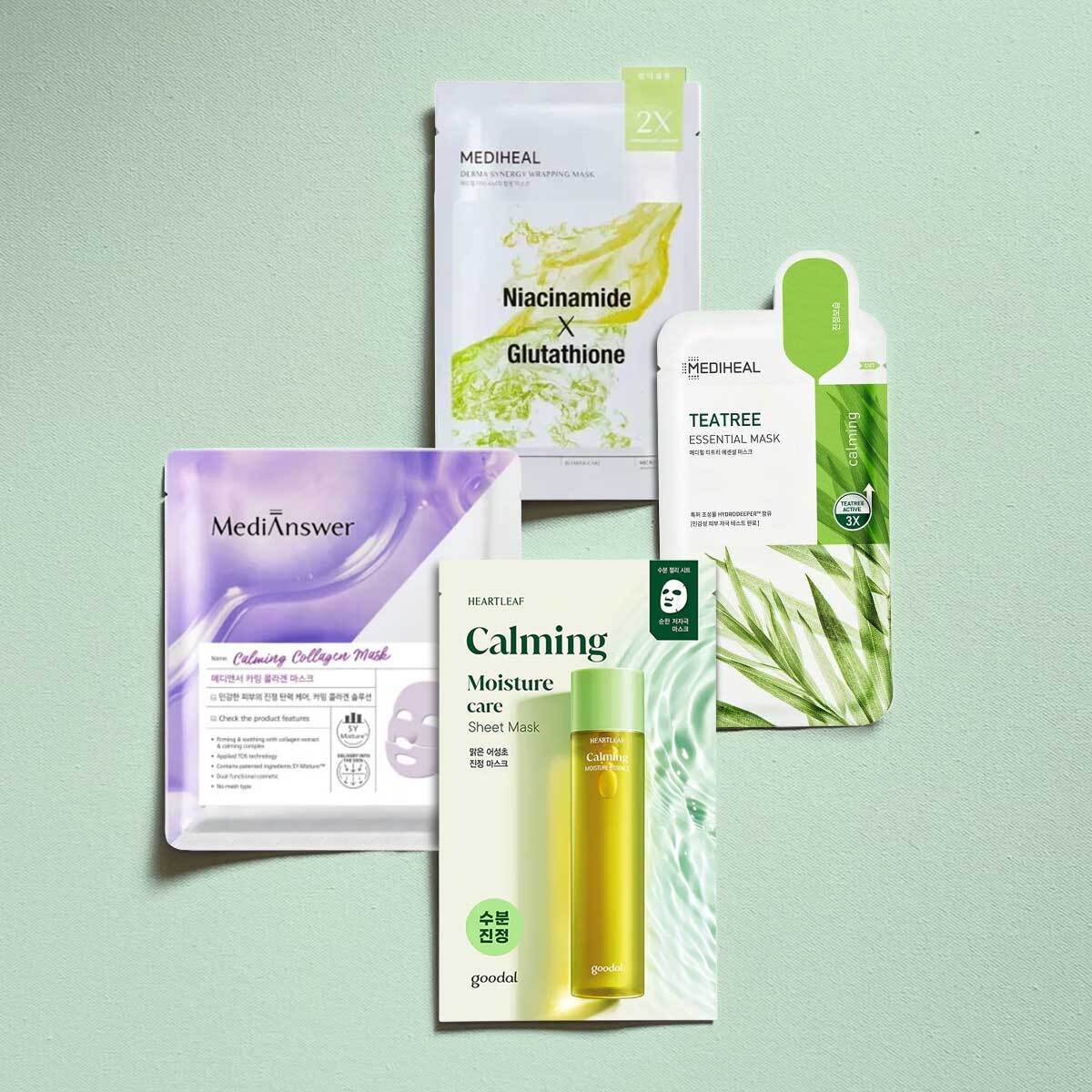 Nurtured By Nature Korean Sheet Mask Set — for Sensitive, Acne-prone Skin (4 Pcs - Assorted)