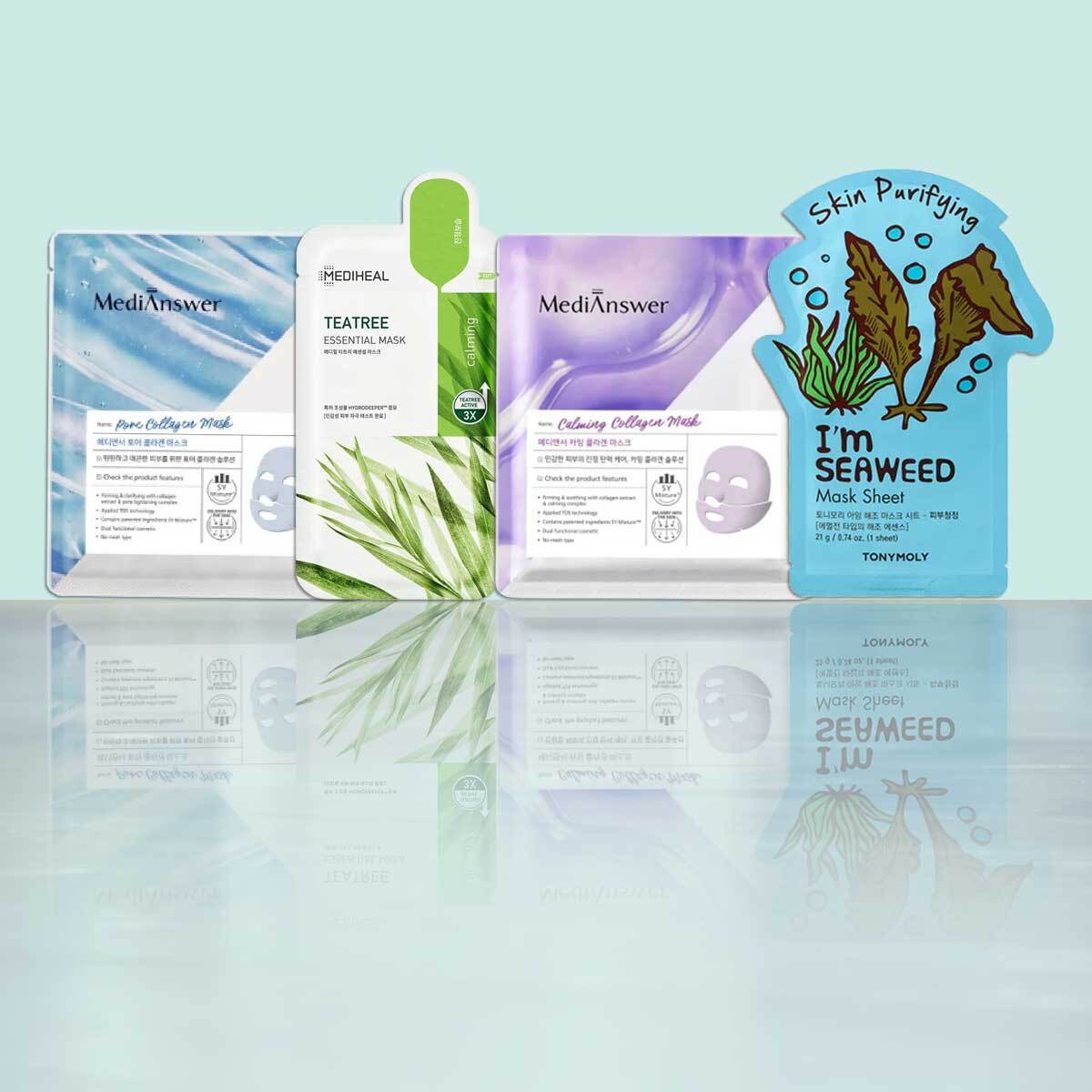 Clear Balance Essentials Korean Sheet Mask Set — for Oily, Combination Skin (4 Pcs Assorted)