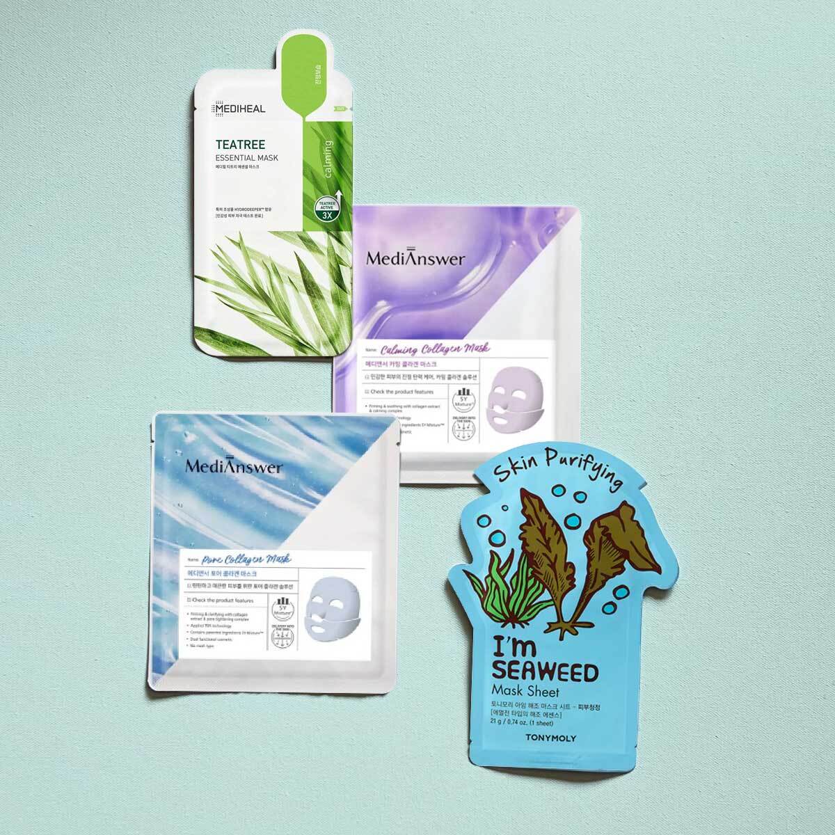 Clear Balance Essentials Korean Sheet Mask Set — for Oily, Combination Skin (4 Pcs Assorted)