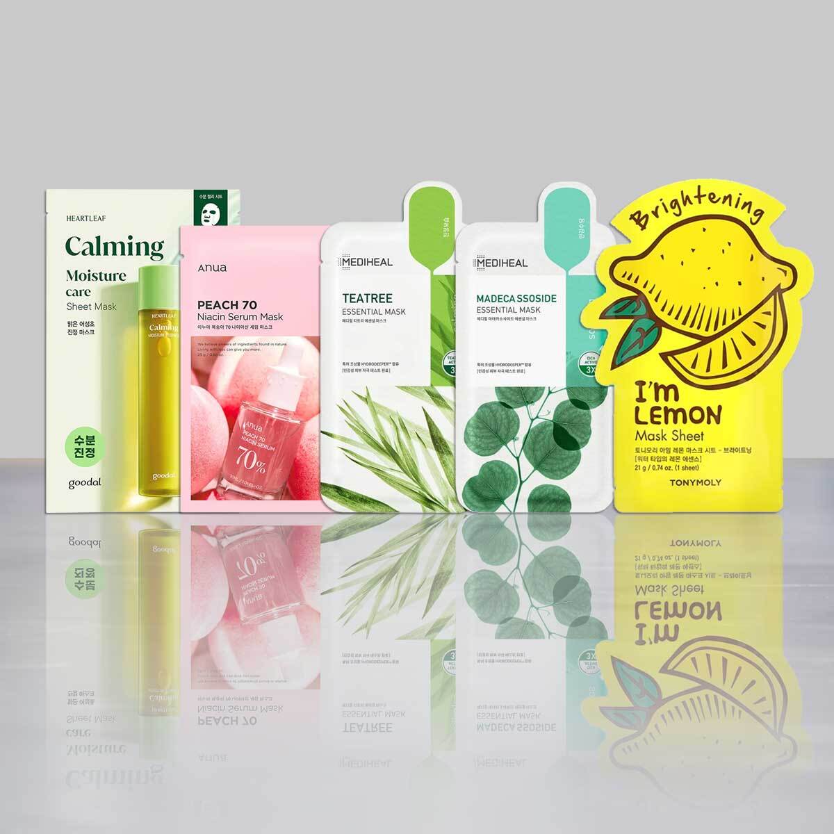 Young Love Korean Sheet Mask Set — Gentle Care for Teen Skin (5 Pcs Assorted)