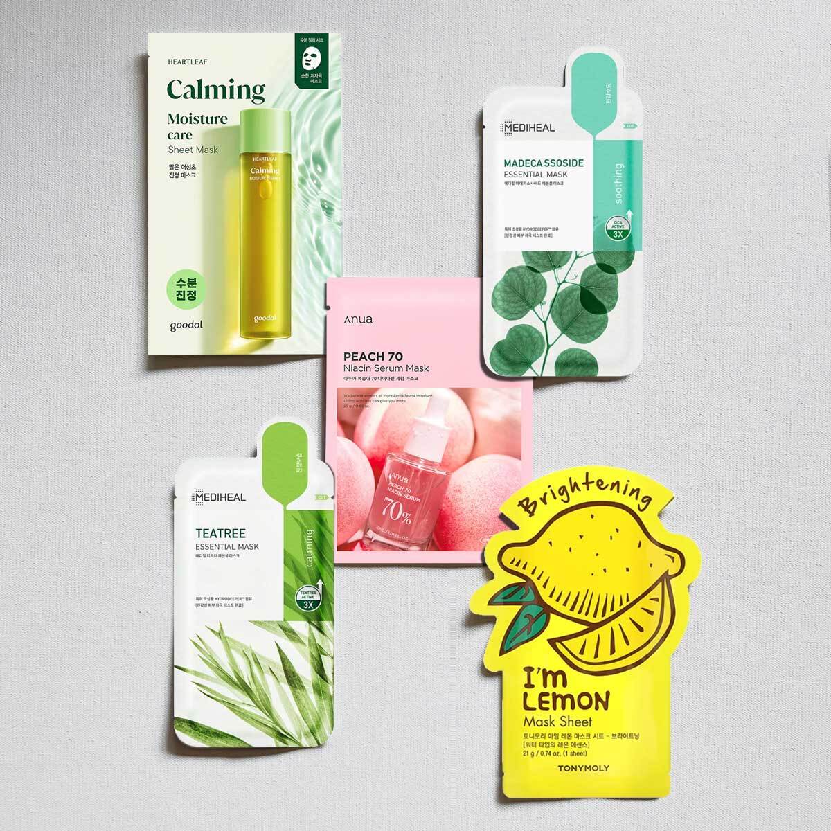 Young Love Korean Sheet Mask Set — Gentle Care for Teen Skin (5 Pcs Assorted)