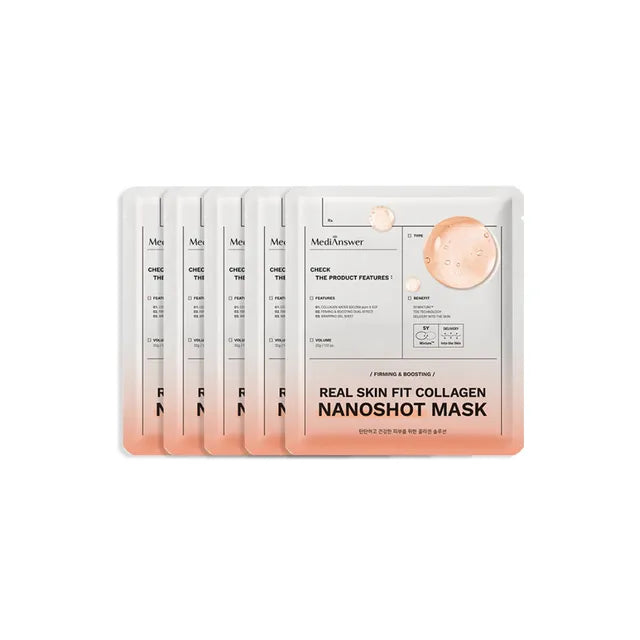 MEDIANSWER Real Skin Fit Collagen Nano Shot Mask, Pack of 5, Korean Beauty