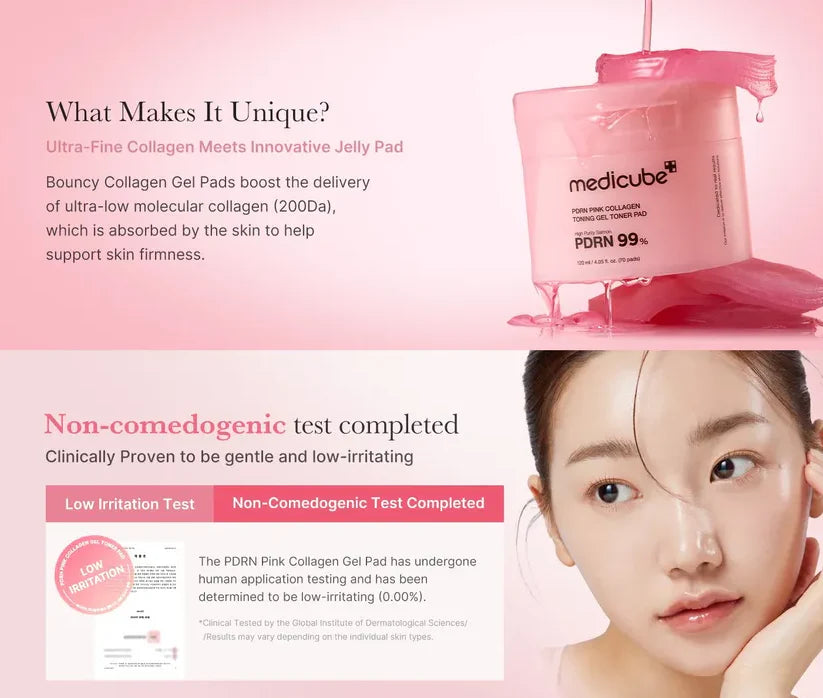 MEDICUBE PDRN Pink Collagen Toning Gel Toner Pad, Korean Beauty