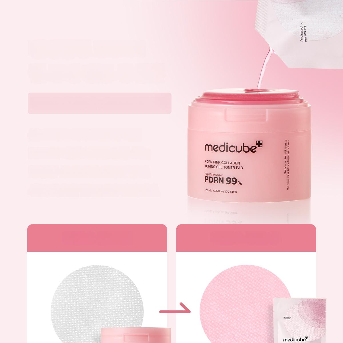 MEDICUBE PDRN Pink Collagen Toning Gel Toner Pad, Korean Beauty