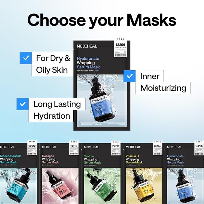 MEDIHEAL Hyaluronate Wrapping Serum Mask, PACK of 1 or 10, Korean Beauty