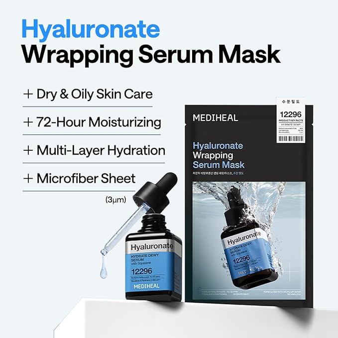 MEDIHEAL Hyaluronate Wrapping Serum Mask, PACK of 1 or 10, Korean Beauty