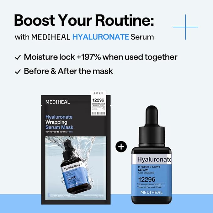 MEDIHEAL Hyaluronate Wrapping Serum Mask, PACK of 1 or 10, Korean Beauty