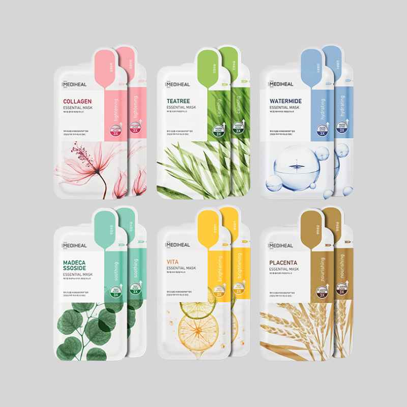 MEDIHEAL Essential Korean Sheet Mask Set, PACK of 12, Korean Beauty