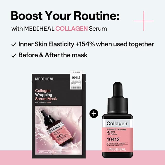 MEDIHEAL Collagen Wrapping Serum Mask, PACK of 1 or 10, Korean Beauty