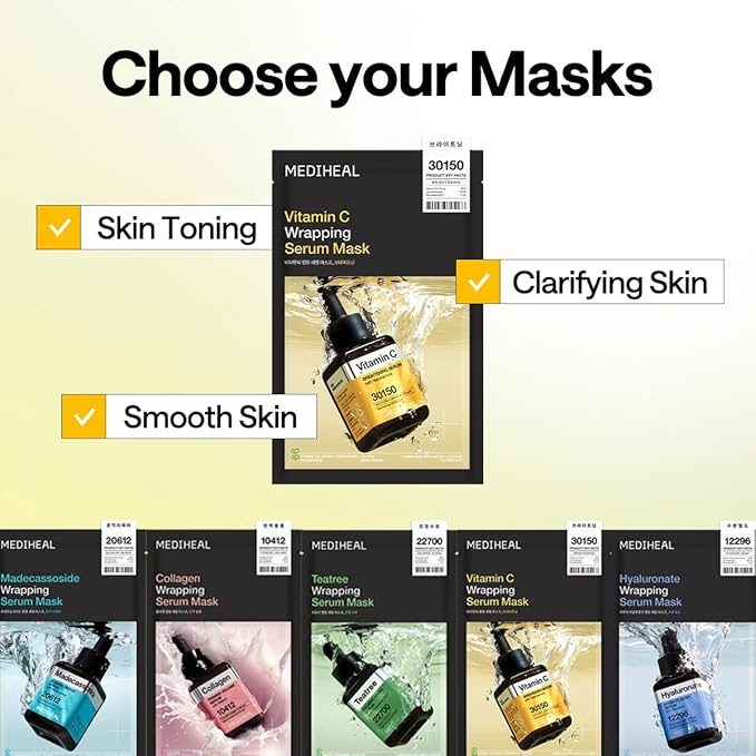 MEDIHEAL Vitamin C Wrapping Serum Mask, PACK of 1 or 10, Korean Beauty