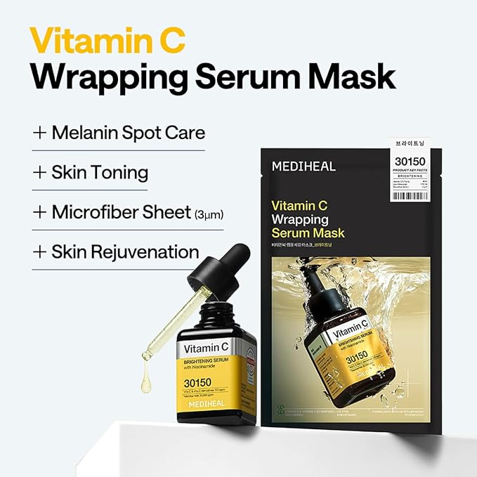 MEDIHEAL Vitamin C Wrapping Serum Mask, PACK of 1 or 10, Korean Beauty