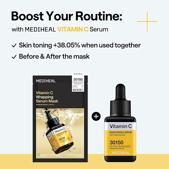 MEDIHEAL Vitamin C Wrapping Serum Mask, PACK of 1 or 10, Korean Beauty