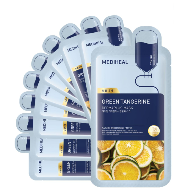 MEDIHEAL Dermaplus Green Tangerine Mask, Pack of 10 or 1, Korean Beauty