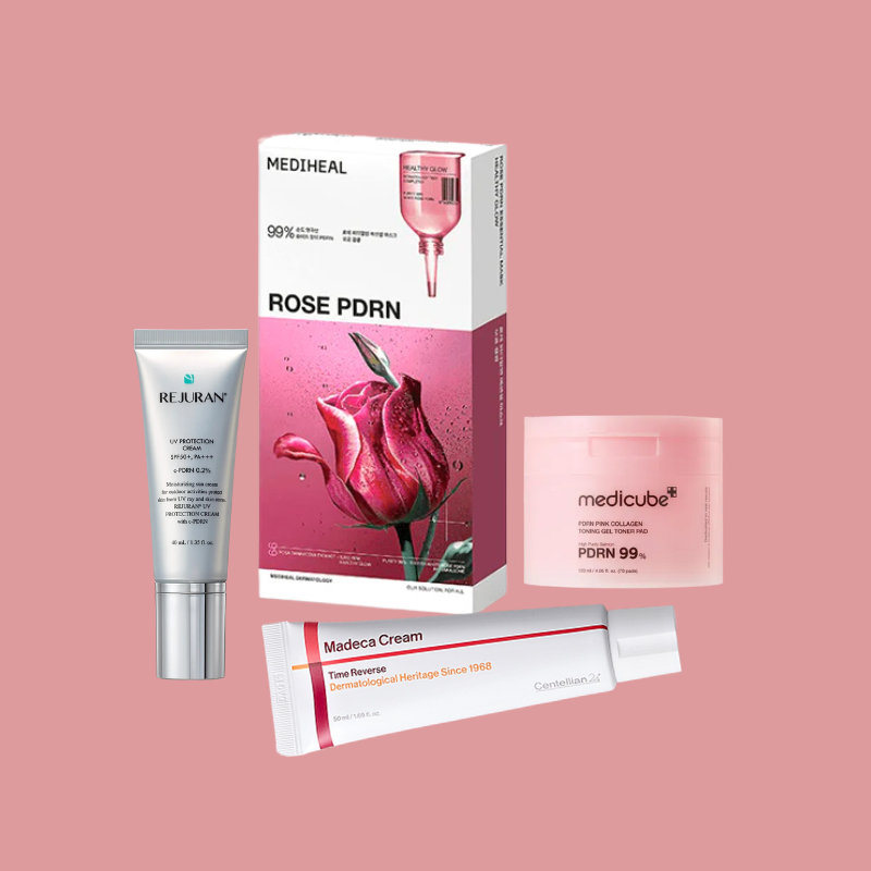 Timeless Radiance PDRN Set  — Includes Toner Pads, Mask, Cream & Sunscreen, Korean Beauty