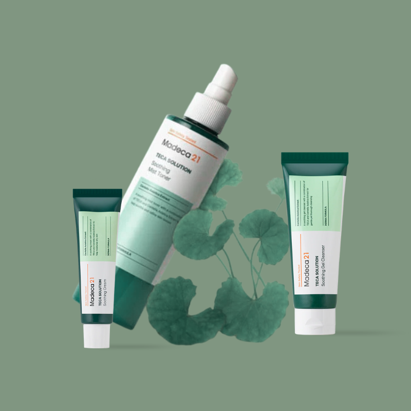MADECA 21 Redness & Sensitivity Care System, 3-Piece Set including Cleanser, Mist Toner, and Cream, Korean Beauty