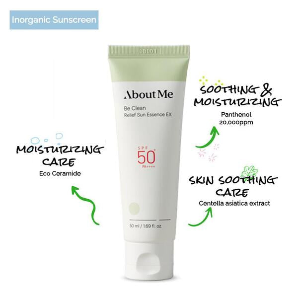 ABOUT ME Be Clean Relief Sun Essence EX, SPF 50 PA++++, 50ml, KOREAN BEAUTY