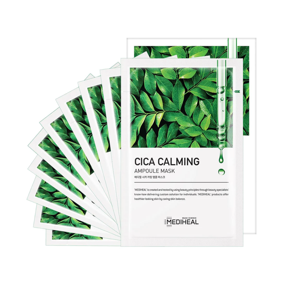 MEDIHEAL Ampoule Cica Calming Face Mask, Pack of 10 or 1, Korean Beauty