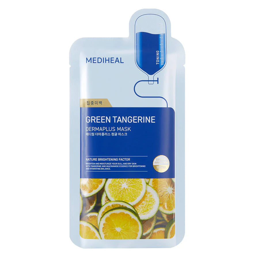 MEDIHEAL Dermaplus Green Tangerine Mask, Pack of 10 or 1, Korean Beauty