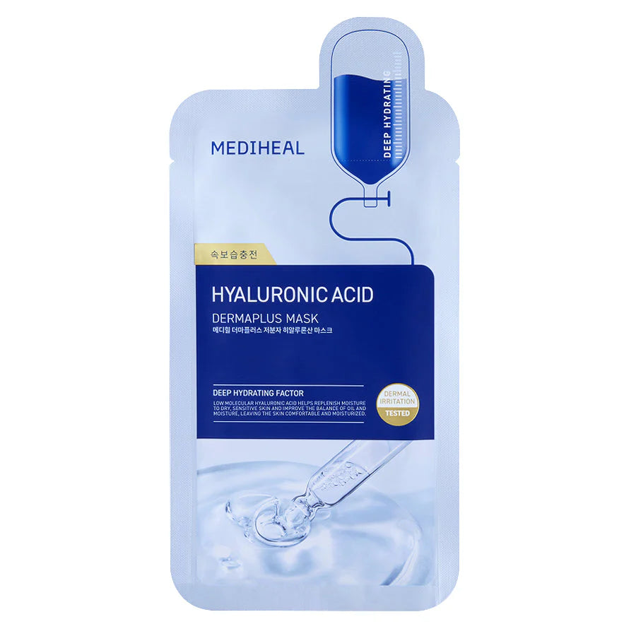 MEDIHEAL Dermaplus Low Molecular Hyaluronic Acid Mask, Pack of 10 or 1, Korean Beauty
