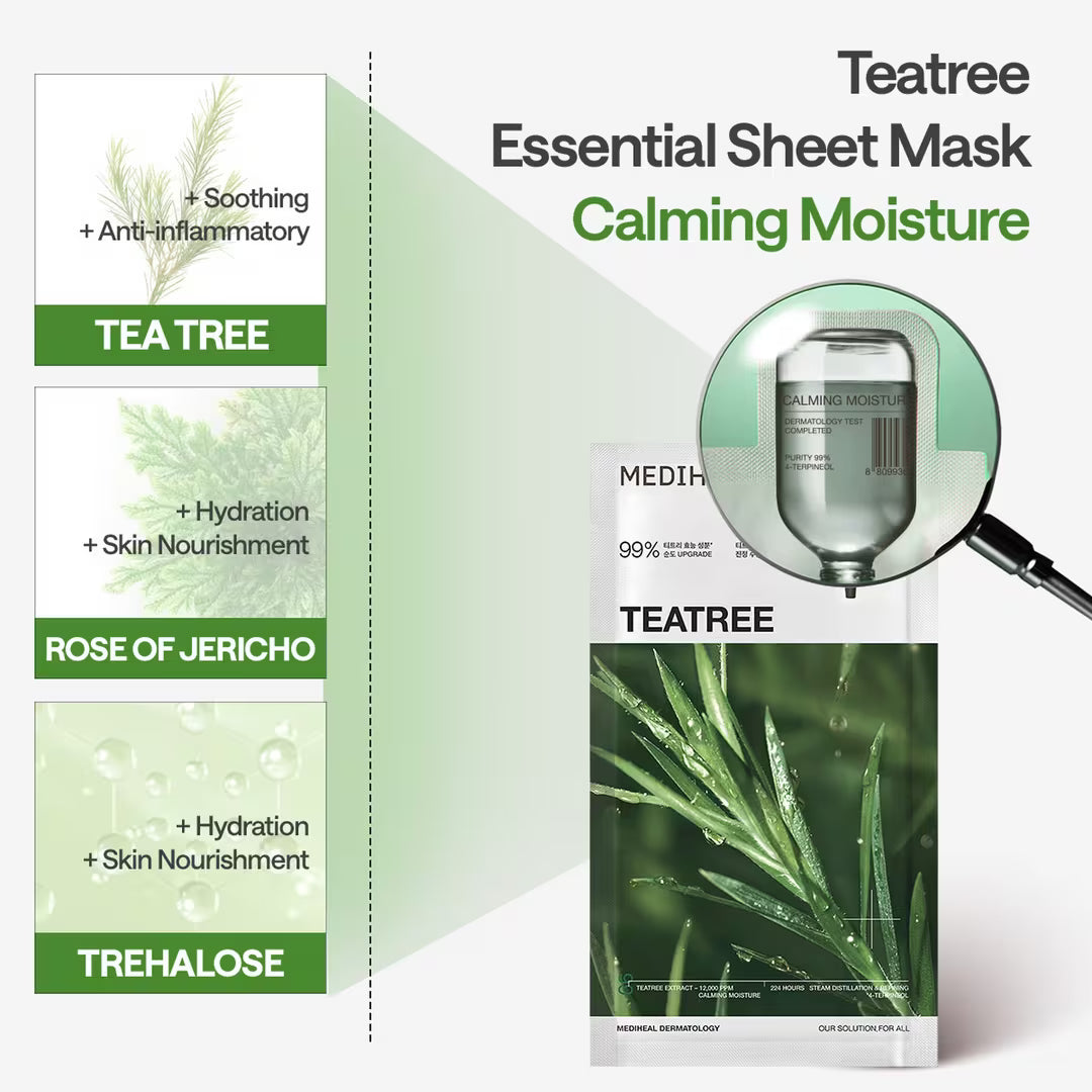 MEDIHEAL Tea Tree Essential Mask, PACK of 4 or 10, Korean Beauty