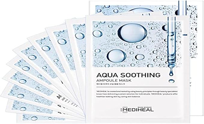 MEDIHEAL Ampoule Aqua Soothing Mask, Pack of 10 or 1, Korean Beauty