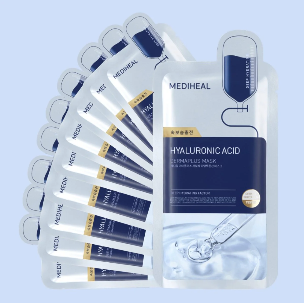 MEDIHEAL Dermaplus Low Molecular Hyaluronic Acid Mask, Pack of 10 or 1, Korean Beauty