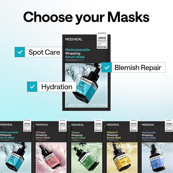 MEDIHEAL Madecassoside Wrapping Serum Mask, PACK of 1 or 10, Korean Beauty