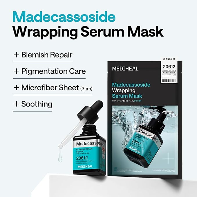MEDIHEAL Madecassoside Wrapping Serum Mask, PACK of 1 or 10, Korean Beauty