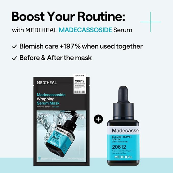 MEDIHEAL Madecassoside Wrapping Serum Mask, PACK of 1 or 10, Korean Beauty