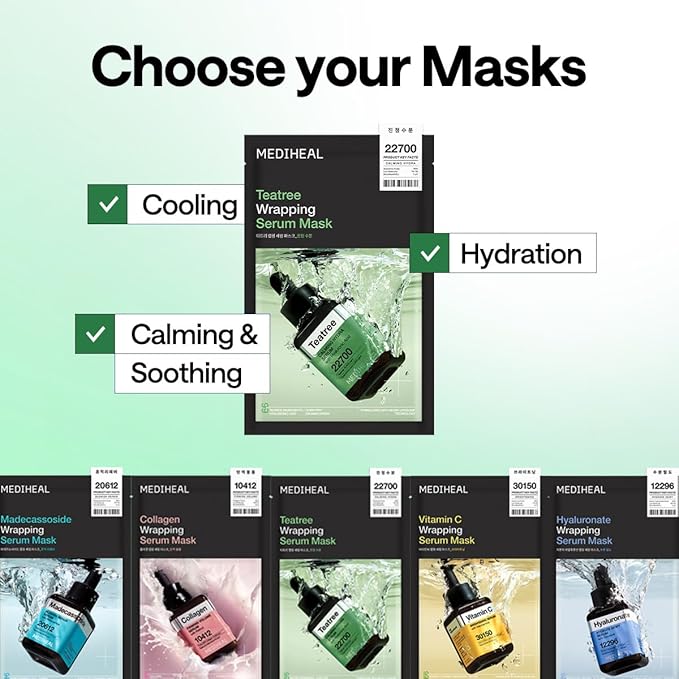 MEDIHEAL Teatree Wrapping Serum Mask, PACK of 1 or 10, Korean Beauty