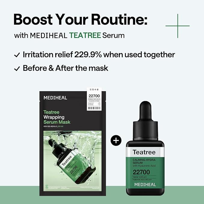 MEDIHEAL Teatree Wrapping Serum Mask, PACK of 1 or 10, Korean Beauty