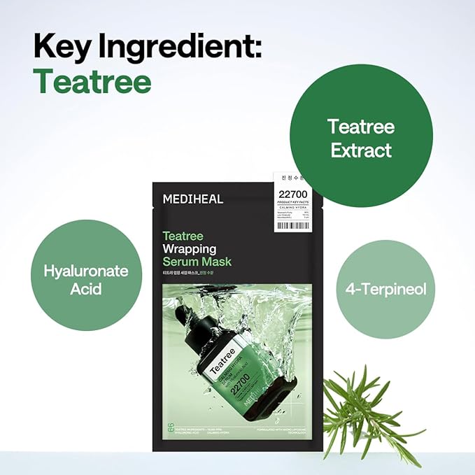 MEDIHEAL Teatree Wrapping Serum Mask, PACK of 1 or 10, Korean Beauty