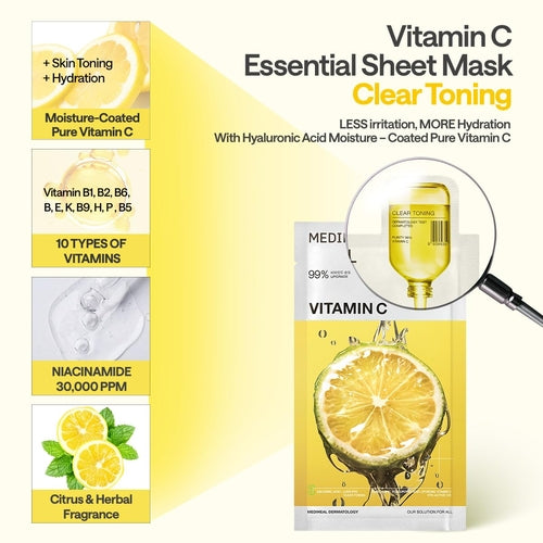 MEDIHEAL Vitamin C Essential Mask, PACK of 4 or 10, Korean Beauty
