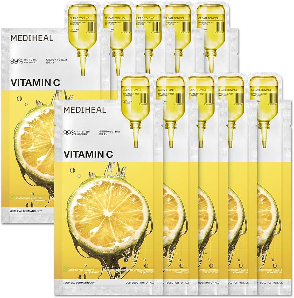 MEDIHEAL Vitamin C Essential Mask, PACK of 4 or 10, Korean Beauty